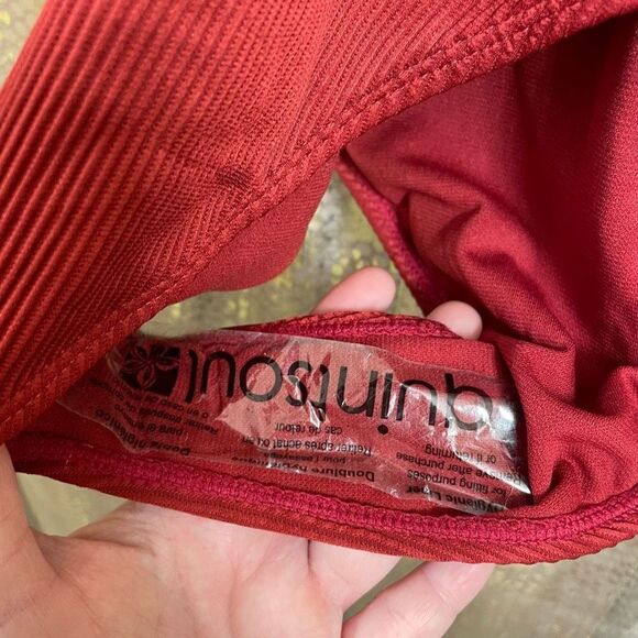 Hot Kiss Dark Red Ribbed Cross Back One Piece Swimsuit, L NWT - Picture 3 of 4